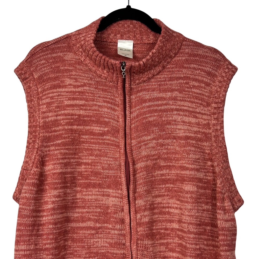 Blair Sweater Vest Womens XLarge Red Marled Full Zip Mock Neck Acrylic Knit - Picture 2 of 10